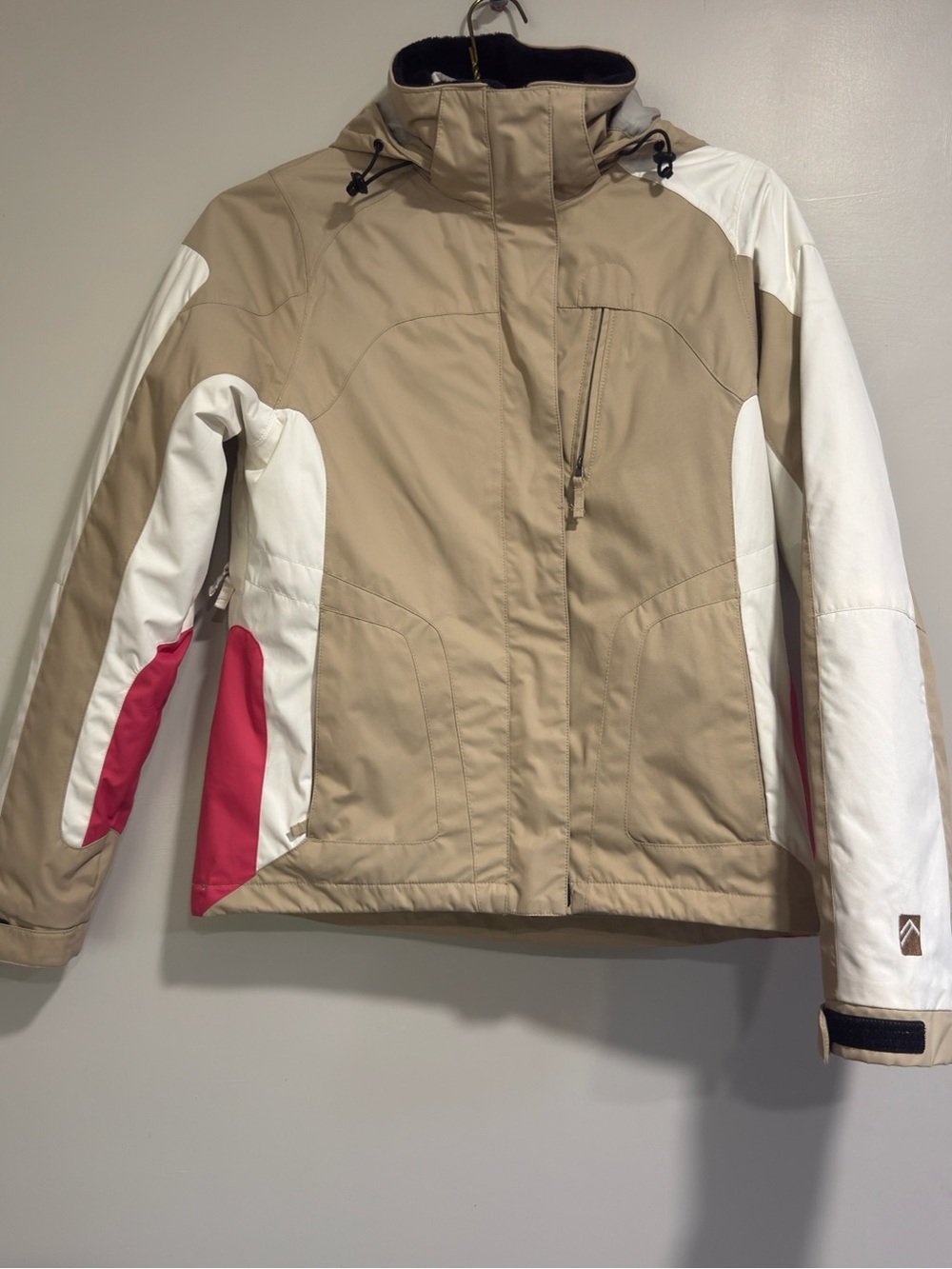 2 Coats in One Alpine Design Beige, White & Pink Colorblock Women's Ski Jacket